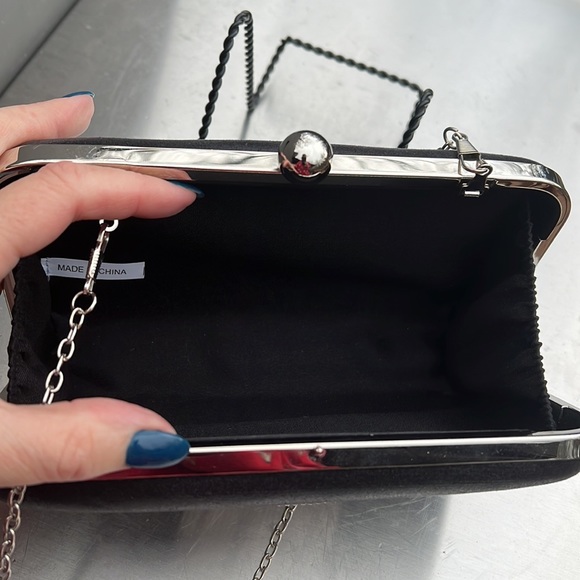 New without Tags, never worn black satin, smiley 😊 face handbag w/ chain. - Picture 11 of 11